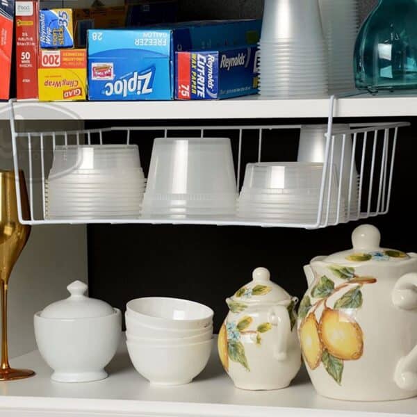 YBM HOME Under Shelf Wire Basket Storage Organizer for Kitchen Pantry - White Hanging Metal Wrap Rack, Easy to Install - Image 2