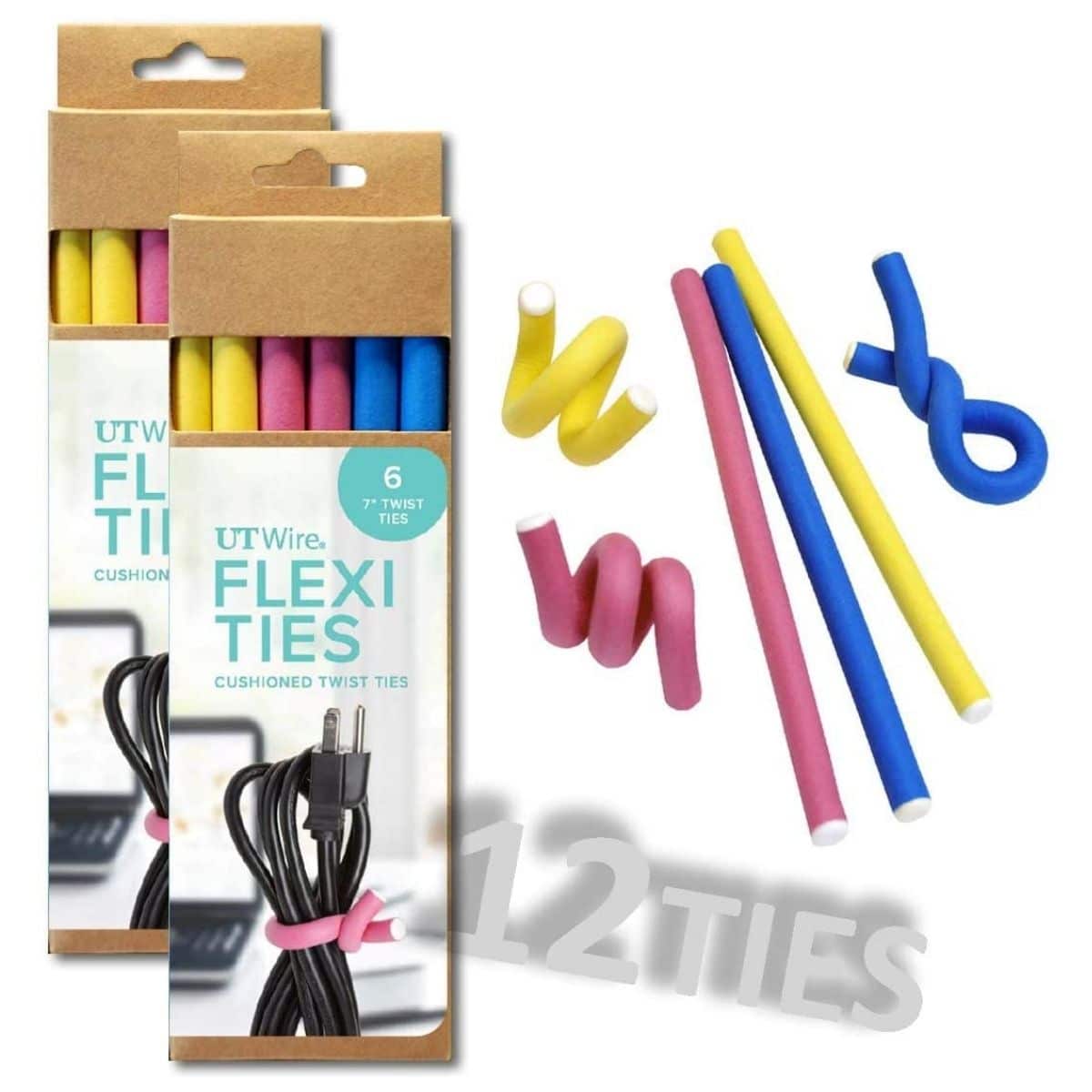 UT Wire 7" Flexi Ties Cable Wrap - (Yellow/Pink/Blue) - 5inch | 12pcs/pack