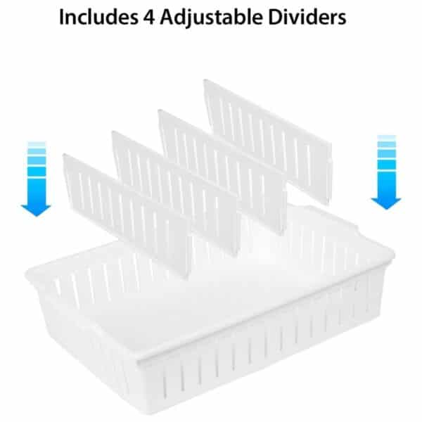 Lid Organizer for Food Storage Container, Bawuie Plastic Lid Holder with 4 Adjustable Dividers for Kitchen Pantry Cabinet and Drawer, Countertop Cupboard Lid Organization, Large, White - Image 3