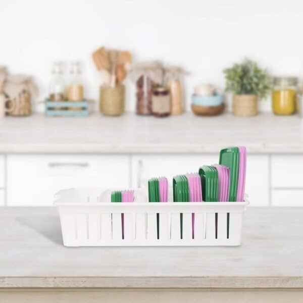 Lid Organizer for Food Storage Container, Bawuie Plastic Lid Holder with 4 Adjustable Dividers for Kitchen Pantry Cabinet and Drawer, Countertop Cupboard Lid Organization, Large, White - Image 4