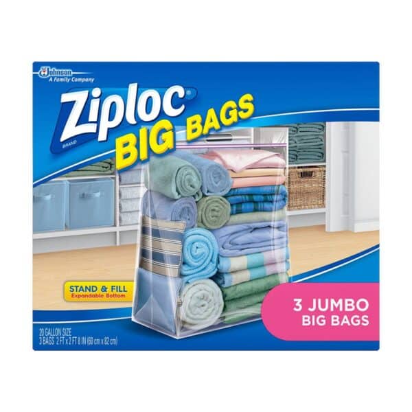 Ziploc Big Bags Clothes and Blanket Storage Bags for Closet Organization, Protects from Moisture, Jumbo, 3 Count