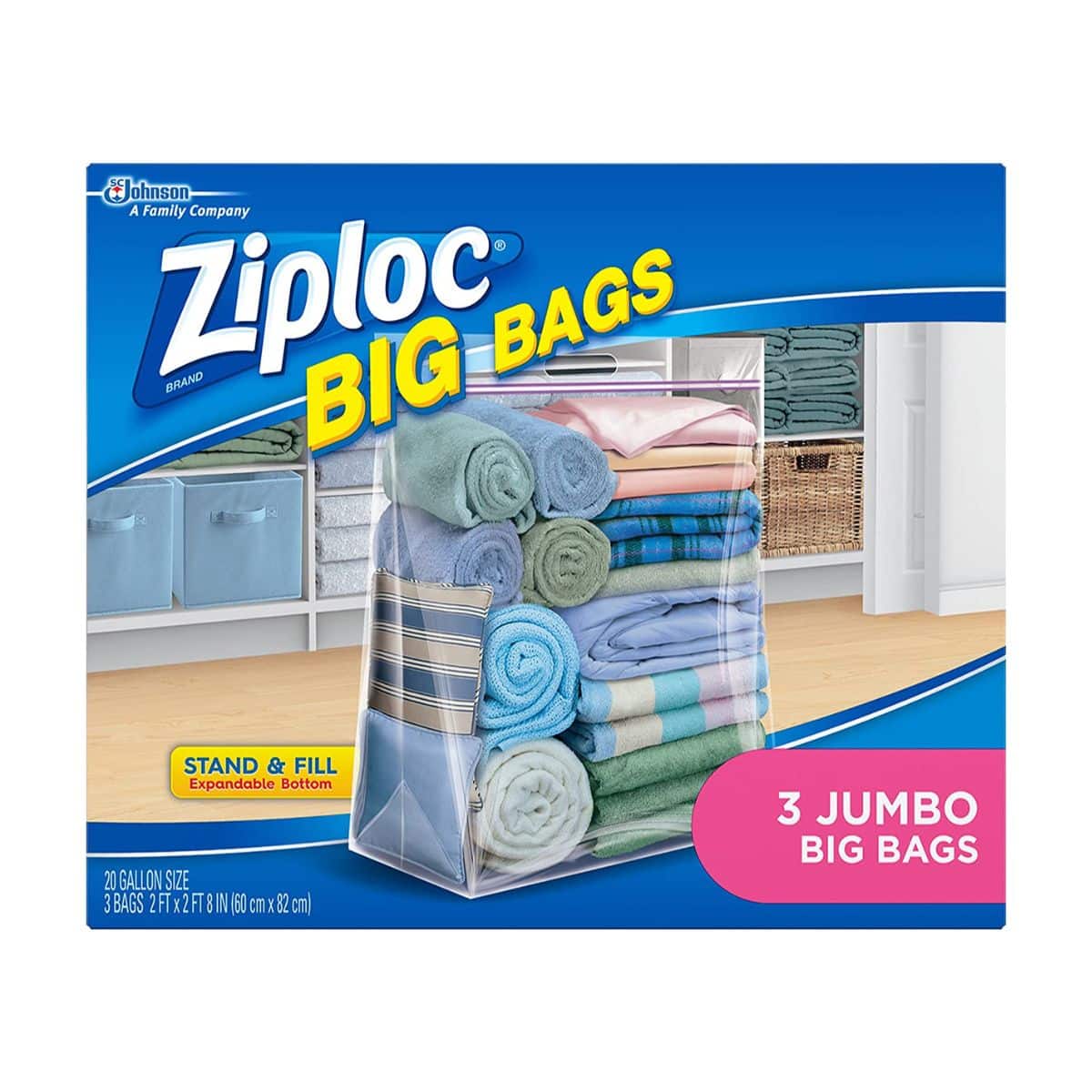 Ziploc Big Bags Clothes and Blanket Storage Bags for Closet Organization, Protects from Moisture, Jumbo, 3 Count